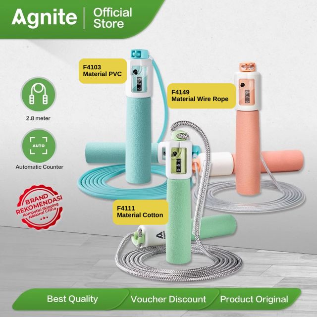 Agnite Tali Skipping / Jump Rope / Alat Olahraga Lompat Loncat Tali Counter Otomatis F41XX