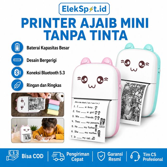 Printer Termal Bluetooth Portable Tanpa Tinta Mini Cute Bentuk Kucing
