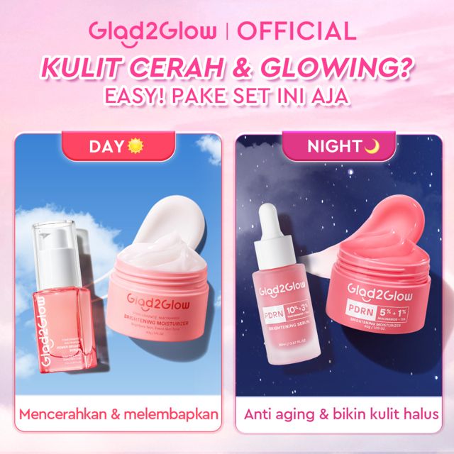 Glad2Glow Day & Night Renew Cerah Bundle 4-IN-1 Moisturizer+Serum Set Brightening 10% Niacinamide