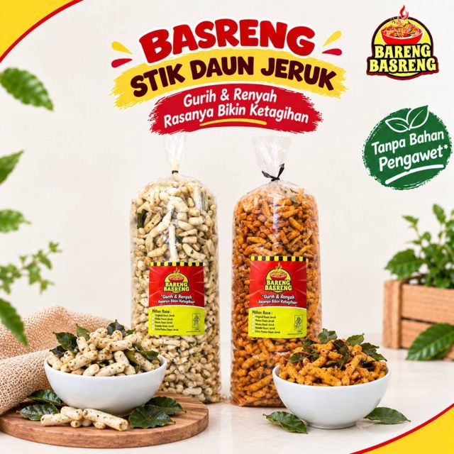 Camilan Basreng 2kg - Original Extra Pedas Gurih Daun Jeruk Renyah Kriuk Baso Goreng Rempah - BarengBasreng