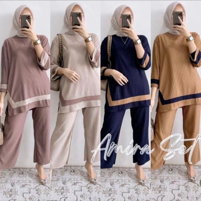 Amira Set - One Set Knit Hornet Wanita Premium