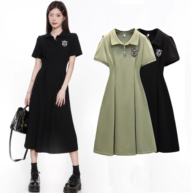 [ Keygirl ] Maxi Dress Korea Gaun Panjang Leher Polo A-line