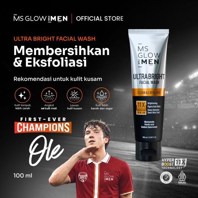 Ms Glow For Men - Ultra Bright Facial Wash - 100 Ml - Sabun Muka Pria Pencerah Wajah Kusam
