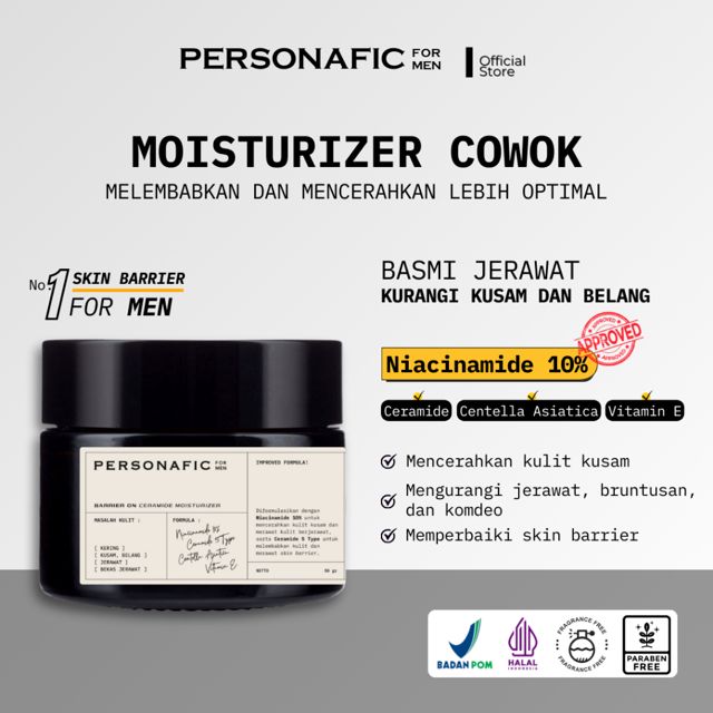 PERSONAFIC Barrier On Ceramide & Niacinamide 10% Moisturizer Skin Barrier Pria - Pelembab Kulit Kering dan Pencerah Wajah Pria