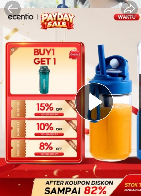ecentio blender portable kapsul Kaca Gelas juicer buah tanpa ampas 10 Pisau blender jus buah hand blender mini juicer juicer portable blender 380ml+380ml blender jus