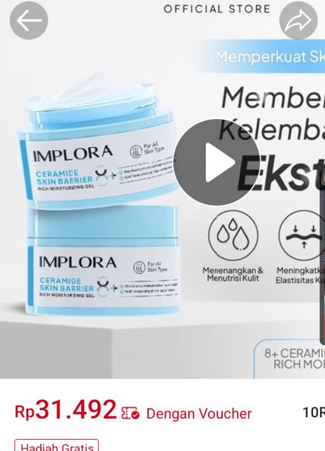 [EXTRA LEMBAB] IMPLORA Ceramide Skin Barrier Rich Moisturizing Gel 30 ml - Melembabkan Kulit Kering, Kusam Pelembap Ringan & Cepat Menyerap Tidak Lengket No Fragrance Mengandung Hyaluronic Acid Menyamarkan Dark Spot Menjaga Skin Barrier