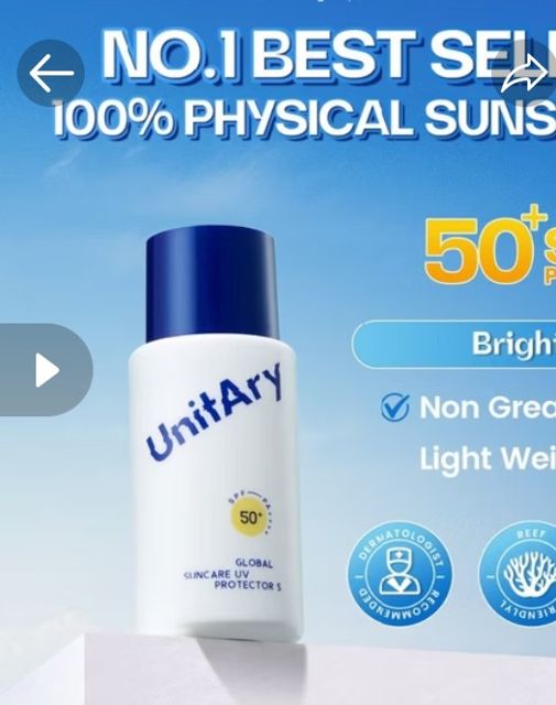 [Best Seller] UNITARY Global Glowing Suncare Sunscreen UV Protector SPF 50ml 50+ PA++++ for Mixed Skin Non Acne [IN VIVO & NON COMEDOGENIC TESTED]