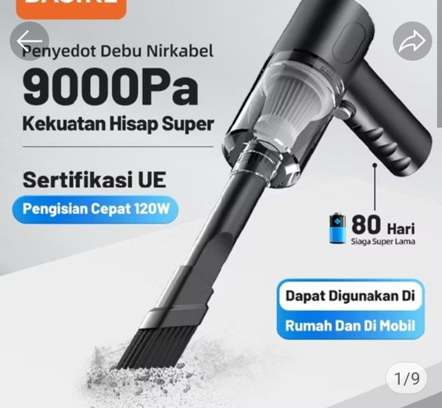 (HOT)BASIKE Penyedot Debu Nirkabel 9000Pa Kekuatan Hisap Super 120W Pengisian Cepat Siaga Super Lama