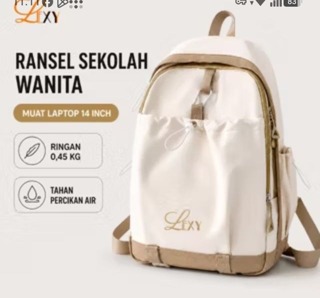 LEXY Tas Sekolah Korean Style Tas Ransel Kuliah Wanita Waterproof Backpack Laptop 14 Inch