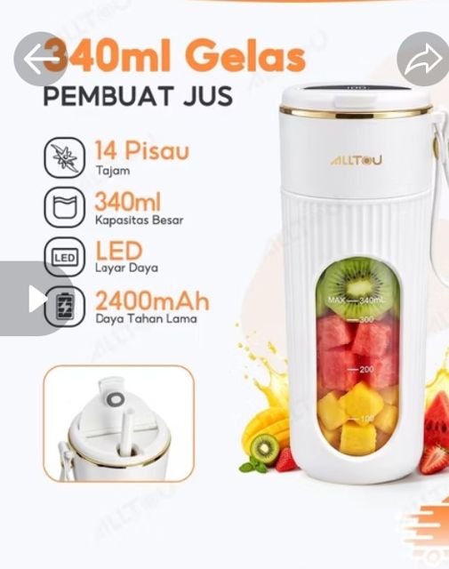 ALLTOU Portable Juicer Blender Mini 14 Pisau 340-450mL Rechargeable Jus Blender 2400mAh Mixer Stainless Steel Food Grade Blender Jus
