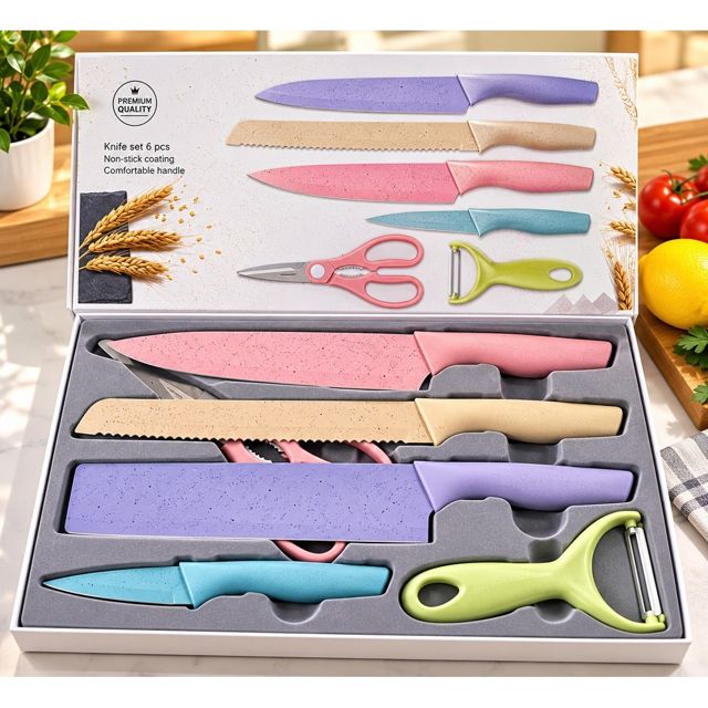 Bright Crown Kitchen Knife Set 6-in-1 Stainless Steel